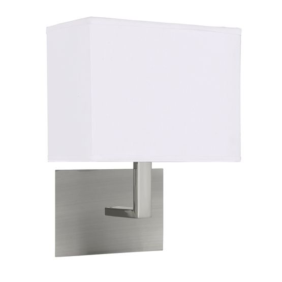 Hotel Wall Light - Satin Silver Metal &amp; White Fabric Shade