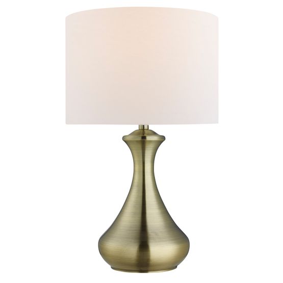 Touch Table Lamp - Antique Brass Metal &amp; Ivory Fabric Shade
