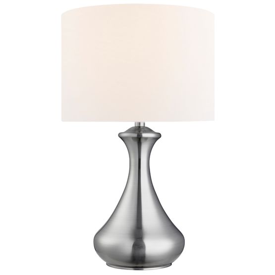 Touch Table Lamp - Satin Silver Metal &amp; Ivory Fabric Shade