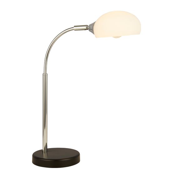 Astro Table Lamp - Black &amp; Chrome Metal &amp; Opal Glass Shade
