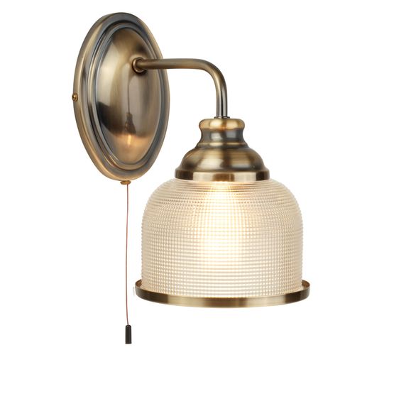 Bistro II Wall Light- Antique Brass &amp; Holophane Style Glass