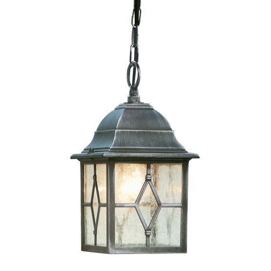 Genoa Outdoor Pendant - Black Silver Metal &amp; Leaded Glass