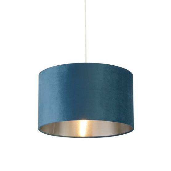 Drum Shade - Teal Velvet with Silver Inner Dia.38cm