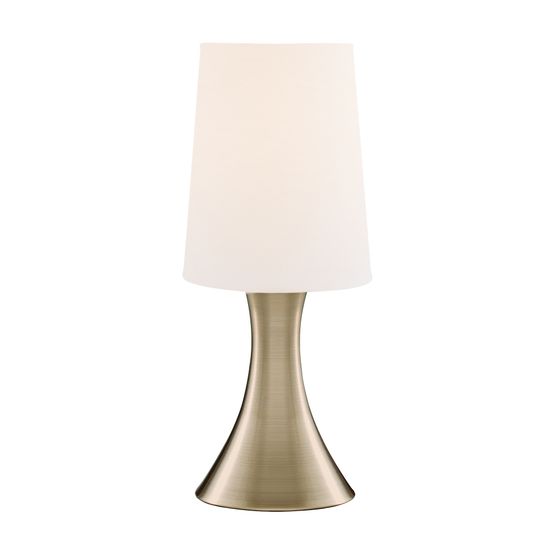 Touch Table Lamp - Antique Brass Metal &amp; Cream Fabric Shade