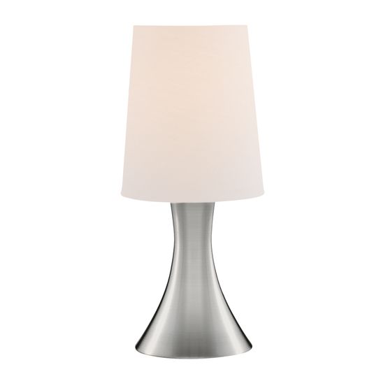 Touch Table Lamp - Satin Silver Metal &amp; White Fabric Shade