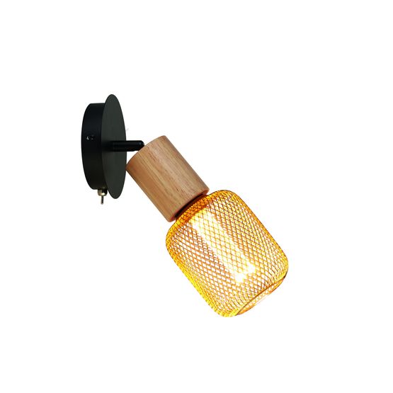 Spinny Spotlight Wall Light - Wood &amp; Matt Black Metal