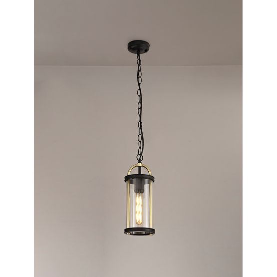 Georgia Pendant, 1 x E27, Black &amp; Gold/Clear Glass, IP54, 2yrs Warranty