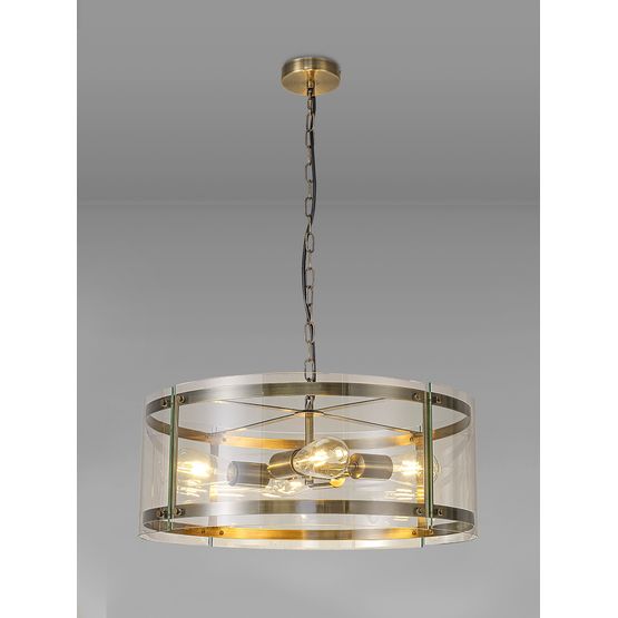 Primrose Pendant, 4 Light E27, Antique Brass