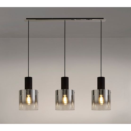 Brita 3 Light Adjustable E27, Black/Smoke Fade Glass Linear Pendant