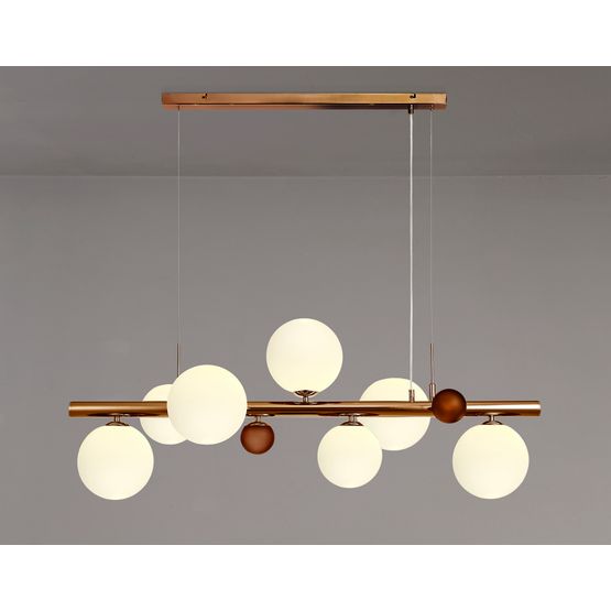 Rylee Linear Pendant , 7 x G9, Antique Copper, Opal &amp; Copper Glass