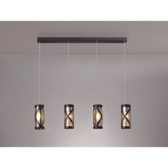 Naomi 4 Light Bar Linear Pendant E14, Oiled Bronze/Polished Chrome/Amber