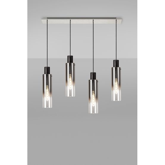 Brita Slim Linear Pendant, 4 Light Adjustable E27, Black/Smoke Fade Glass