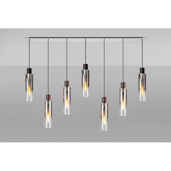 Brita Slim Linear Pendant, 7 Light Adjustable E27, Black/Smoke Fade Glass