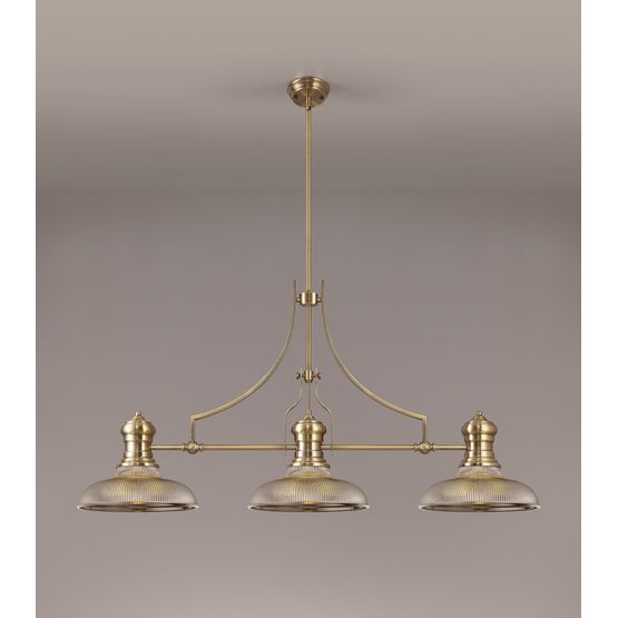 Lucinda 3 Light Linear Pendant E27 With 30cm Round Glass Shade