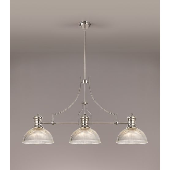 Lucinda 3 Light Linear Pendant E27 With 30cm Dome Glass Shade, Polished Nickel, Clear