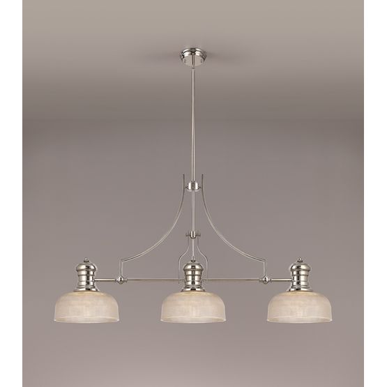Lucinda 3 Light Linear Pendant E27 With 26.5cm Prismatic Glass Shade, Polished Nickel, Clear