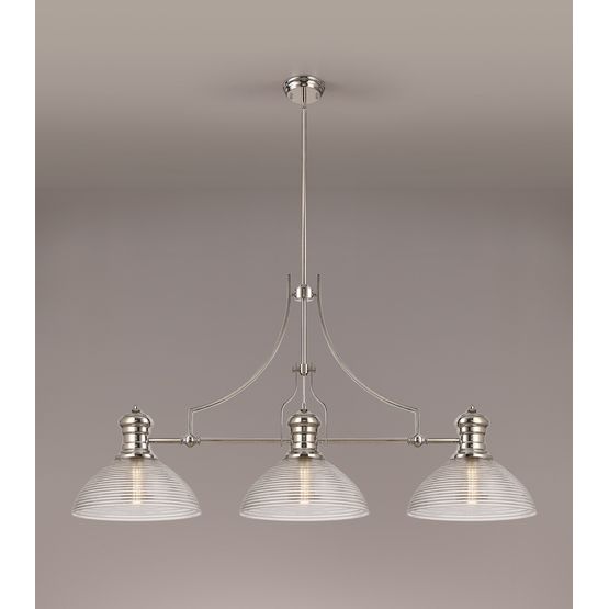 Lucinda 3 Light Linear Pendant E27 With 33.5cm Prismatic Glass Shade, Polished Nickel, Clear