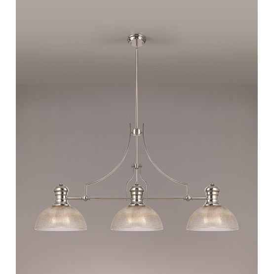Lucinda 3 Light Linear Pendant E27 With 30cm Prismatic Glass Shade, Polished Nickel, Clear