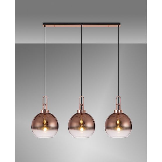 Angela Linear 3 Light Pendant E27 With 30cm Globe Glass, Copper/Clear Copper/Matt Black
