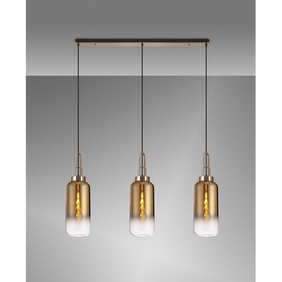 Angela Linear 3 Light Pendant E27 With 16cm Cylinder Glass, Brass Gold/Clear Brass Gold/Matt Black