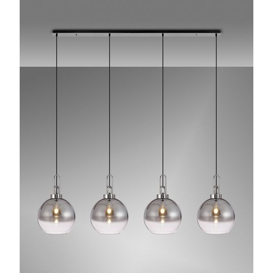 Angela Linear 4 Light Pendant E27 With 30cm Globe Glass, Smoked/Clear Polished Nickel/Matt Black